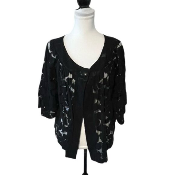 Bay Studio Plus Jacket Plus 2X Black Lace 1 Button Cropped Cardigan Bolero Cardi - Picture 7 of 7